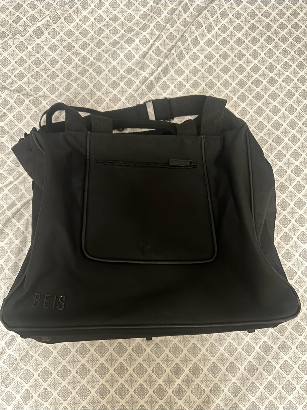 BEIS Black Travel Tote with Front Zip Pocket